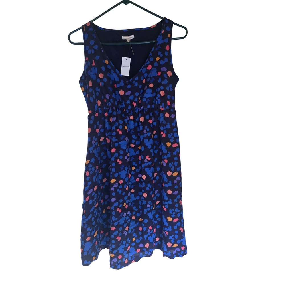 Gap Maternity Navy Blue Multicolor Floral Dot Sleeveless V-Neck Dress‎ XS NWT